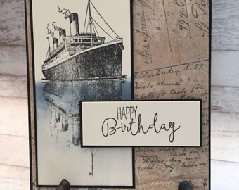 SAMPLE - Birthday Card, Happy Birthday, Masculine Birthday, Cargo Ship, Vintage Card, Distressed, Retro, Stampin' Up! Traveler