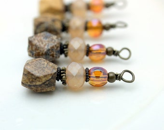 Varigated Agate and Crystal Vintage Style Bead Dangle, Charm, Drop Set, Earring Dangle, Jewelry Making, Pendant