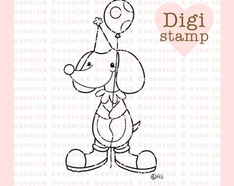 Clown Dog Digital Stamp - Clown Digital Stamp - Dog Stamp - Clown Art - Dog Clown Craft Supply