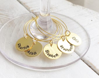 Personalized Wine Glass Charm, Hand Stamped Custom Wine Glass Charm, Perfect for a Holiday or Hostess gift, Wedding, Bridal Shower Party