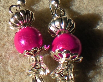 EARRINGS * ball with Bell fuschia * silver backed