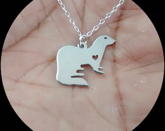 Ferret Necklace - Engrave Pendant - Sterling Silver Jewelry - Gold Jewelry - Rose Gold Jewelry - Personalized Pet Jewelry - Animal Charm