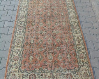 Oushak Rug, Vintage Oushak Rug, Muted Orange Colored Turkish Oushak Rug, Decorative Oushak Rug, Vintage Oushak Rugs, 4x7 Oushak Wool Rugs