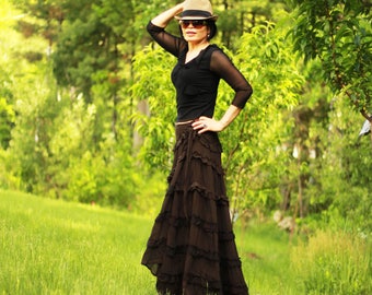 Bohemian wrap Skirt , Boho Skirt , Bohemian Clothing , Black Gypsy Skirt , Long Skirt , Any Size