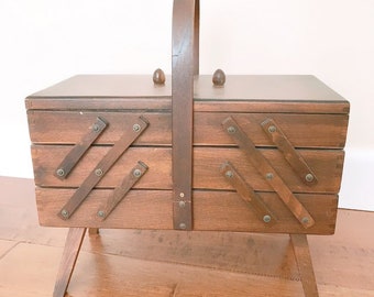 SALE Mid Century Modern dovetailed sewing box/ sewing cabinet/ accordion box