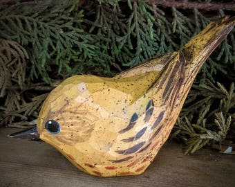 Carved Wooden Windowsill Bird (Yellow Warbler)