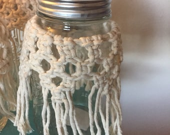 Mason jar with macrame jar wrap