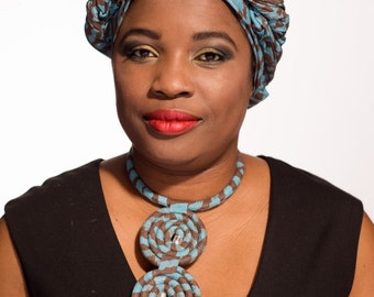 Necklace blue Brown and indigo African design