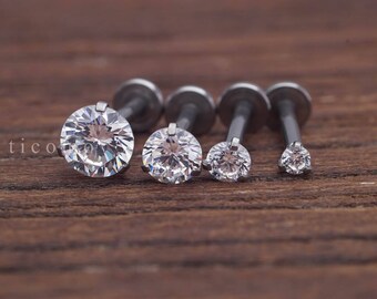 Triple Helix earring Cartilage earring 16g Cartilage piercing Helix piercing Tragus earring Tragus piercing Barbell Zircon Labret