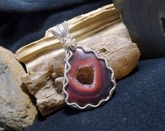 Rare Agate Creek Druzy Agate Wire Wrapped Stone Silver Pendant
