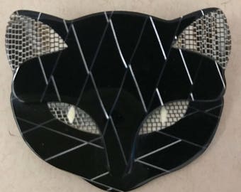 Lea Stein Black & White Cat Face Brooch
