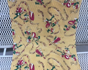40s 50s novelty fabric swatch.. yellow musicians/ music notes 17 by 25 inches
