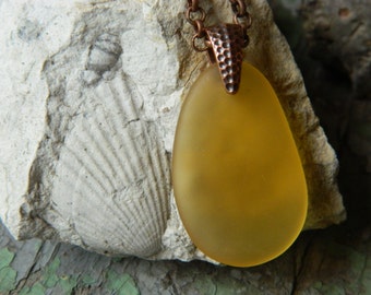 Yellow sea glass pendant, jewelry, necklace, pendant necklace, sea glass pendant, yellow necklace, cultured sea glass, sea glass necklace