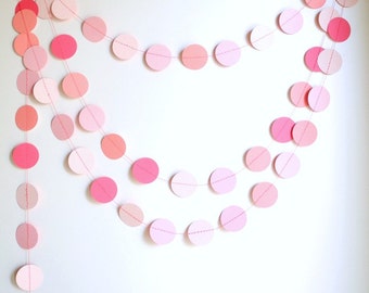 Pink circles paper garland, pink baby shower decor, nursery decor, girl birthday party garland