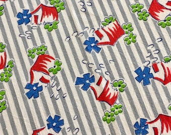 Vintage Feedsack Flour Sack Fabric Novelty Houses Stripe 1930's 1940's 1950's Fat Quarter Quilt Patchwork