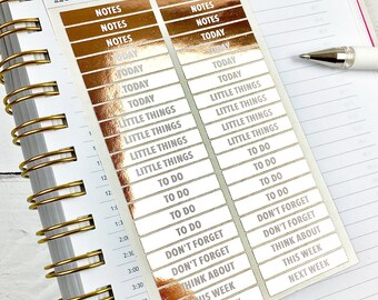 Header Stickers, Foil Planner Stickers, Functional Stickers, Beautiful Planning, Rose Gold Foil, 1 Sheet of 40 stickers