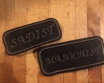 Sadist and masochist pair iron on couple's patches