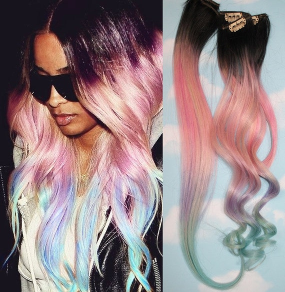 UnicornPastel Dip Dyed Hair Clip In Hair Extensions Tie Dye