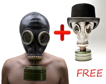 Halloween Black Gas mask ... Soviet army gas mask ... Steampunk ... goth... Russian ... punk ... cyber ... Get white gas mask GP 5 for FREE