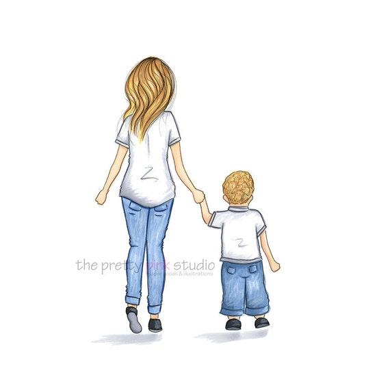 Fashion illustration Girly illustration Mother son drawing