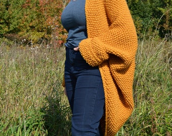 Spring chunky cocoon cardigan kimono sleeves · boho coat · oversized wool or cotton sweater hand knitted · chunky spring sweater