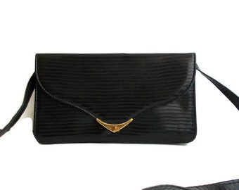 Vintage Black Clutch Bag, Black purse, simple clutch, lady bag, Vintage crossbody bag, evening bag, black shoulder bag, faux leather bag