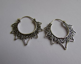 Small Mandala White Brass Hearts Design Hoop Earrings Tribal Earrings Jewellery Free UK Delivery Gift Boxed WB62