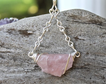 Natural Morganite Necklace - Raw Stone Jewelry - Rough Stone Necklace - Rough Morganite Jewelry - Bohemian Necklace - Gypsy Boho Jewelry