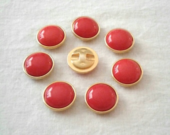 SALE - Vintage Red with Gold Edged Plastic Buttons - Set of 8