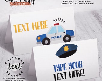 INSTANT DOWNLOAD - EDITABLE Police Birthday decorations Food Cards Cops and robbers printable decorations Police party sign favor tags