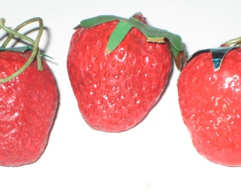 3 Small Vintage Red Strawberries for Crafting