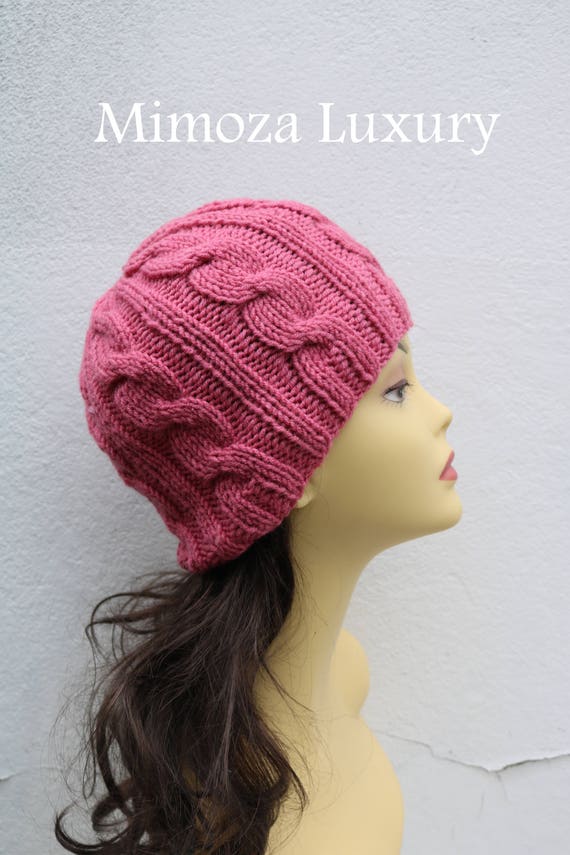 Rose women's Beanie hat, Hand Knitted Hat in rose pink beanie hat, knitted cap, knitted men's, women's beanie, winter beanie, rose ski hat