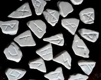 Set of Runes in MARBLE -Elder Futhark - Hand Carved - Divination - Rune Casting
