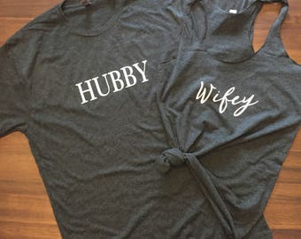 Hubby and wifey/wifey tank/ hubby T-shirt/ honeymoon apparel/ honeymoon travel shirts