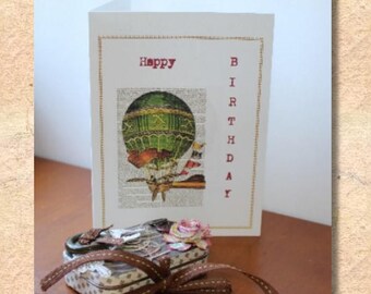 card, birthday card, hot air balloon, vintage look