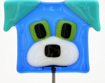 Glassworks Northwest - Dog Plant Stake Blue - Fused Glass Garden Art