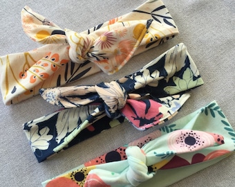 Set of 3 top knot headbands // Soft and cute one size fits all headbands floral prints baby headband // adult headband // top knot headband