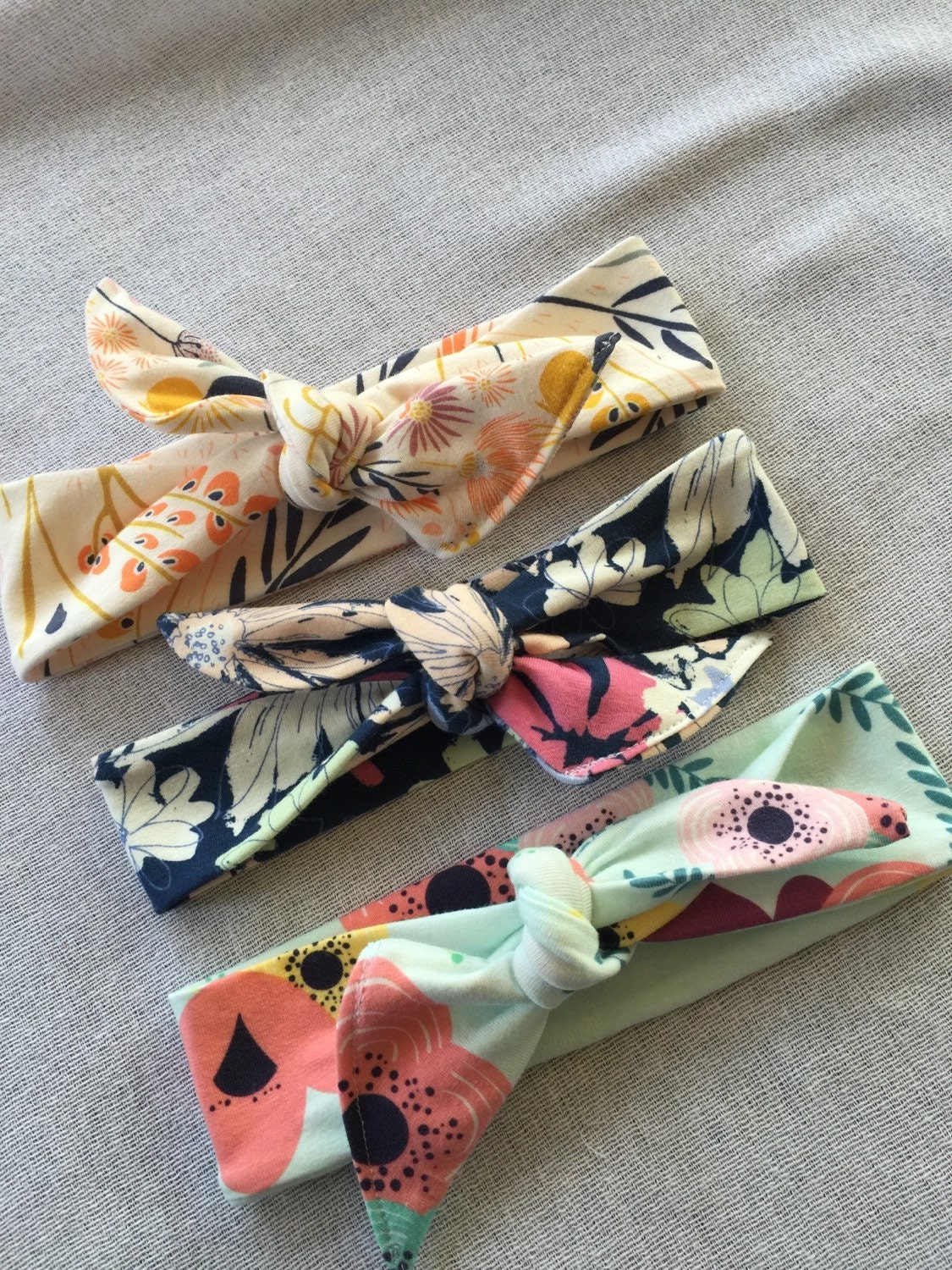 Set of 3 top knot headbands // Soft and cute one size fits all