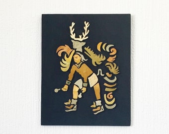 Vintage Mexican mixed Metal Folk Art Picture of a Shaman Los Castillo era