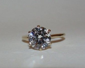 14 kt Gold CZ Cubic Zirconia Round Solitaire Ring