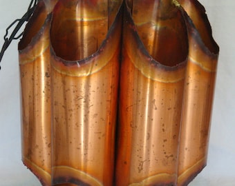 Vintage Brutalist Copper Tubular Ceiling Lamp/Pendant