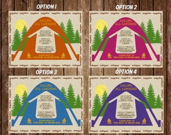 Camping Party Birthday Invitation, Campout Invite, Boy Birthday/Girl Birthday
