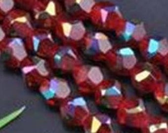 5 red faceted glass 8mm iridescent beads