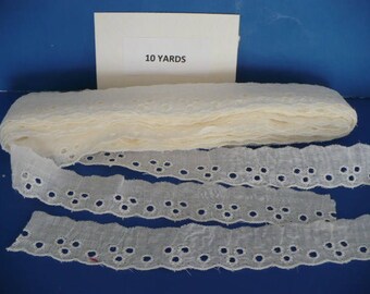 10 Yards Vintage 1 In. White Cotton Eyelet Lace Trim