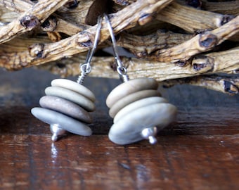Beach Pebble Cairn Earrings with Sterling Silver Earwires