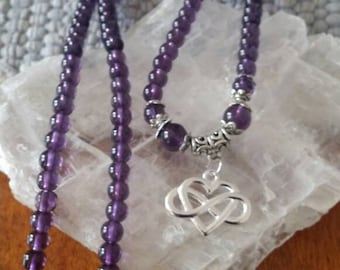 Amethyst Glass Bead Celtic Knot Heart Necklace