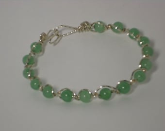 Green, Adventurine, Beads, Bracelet, Wirewrapped, Sterling Silver