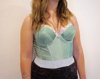70s' Green Bra Bustier// Vintage Lingerie// Union Made// USA Made