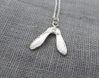 Small Maple Seed - Delicate Samara Necklace - Sycamore Seed - Sterling Silver Handmade