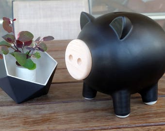Black matte piggy bank, ceramic piggy bank, large piggy bank, Home decor, housewarming gift, Wedding gift, Kids gift, baby shower gift, PIGZ